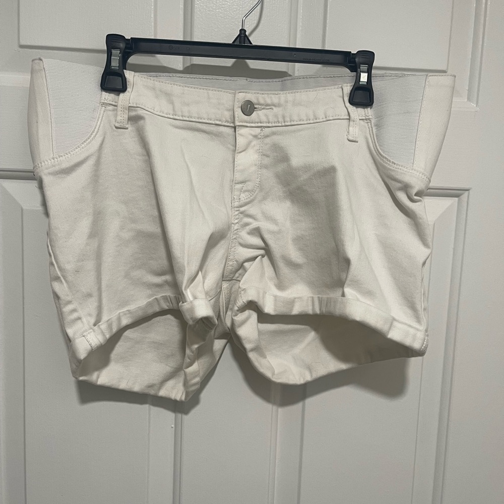 White maternity denim shorts